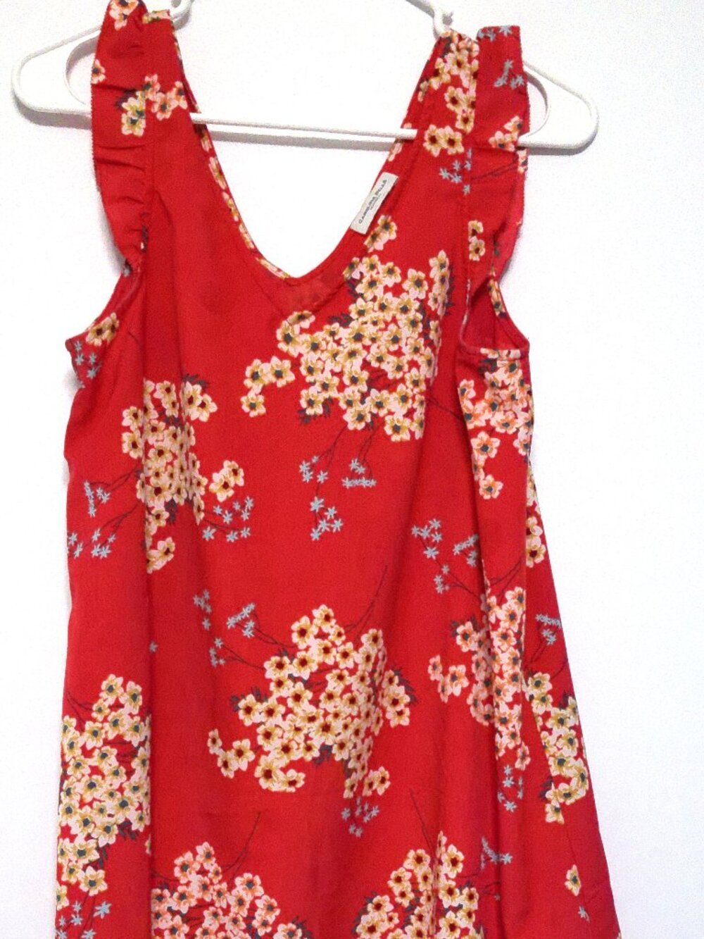 Carolina Belle Midi Dress Medium Coral Floral Sleeveless Ruffle Strap Lined